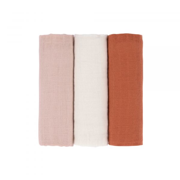 Lässig Swaddle & Burp Doek L (3 stuks) - Powder Pink Milky Rust