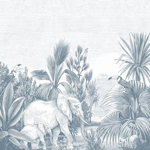 Estahome Jungle Motief Fotobehang  - 3 x 2,79 m - Blauw