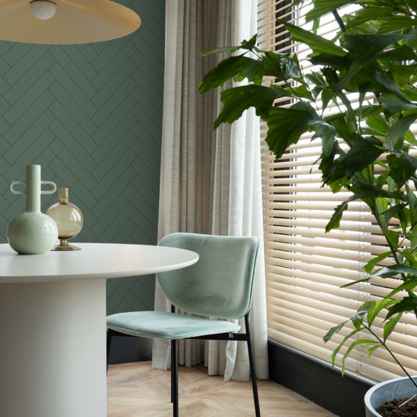 Estahome Visgraat Motief Behang II - 0,53 x 10,05 m - Donkergroen
