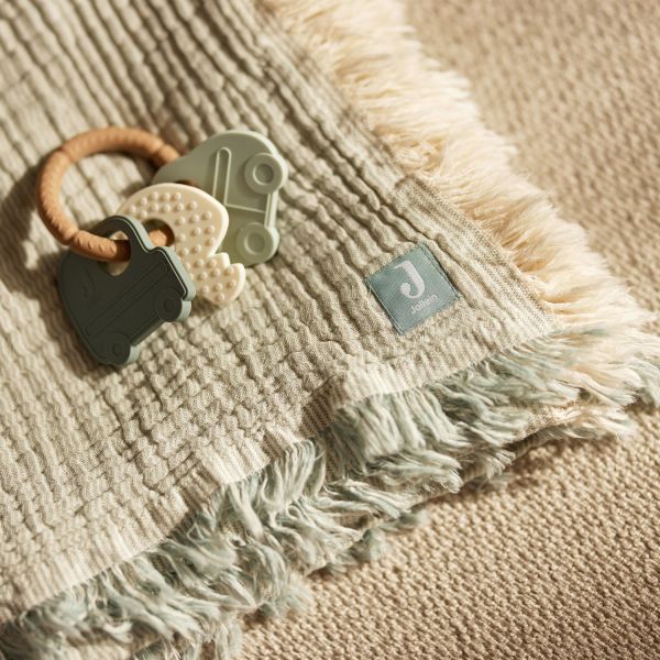 Jollein Deken Wieg - 75 x 100 cm - Fringe Stripe Sea Green/Ivory GOTS 
