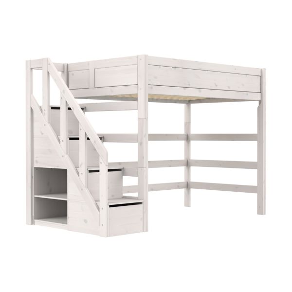 Life Time Hoogslaper Deluxe - White Wash - 177 cm - 120 cm - Met Trapkast