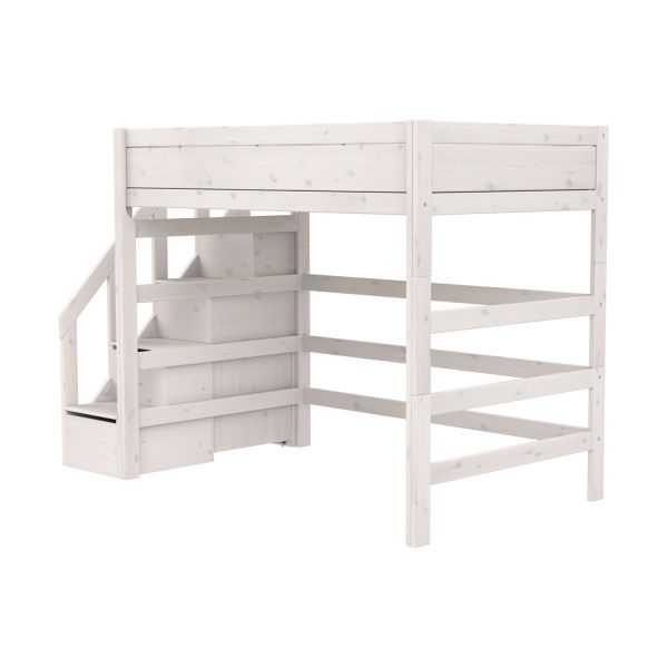 Life Time Hoogslaper Deluxe - White Wash - 177 cm - 120 cm - Met Trapkast