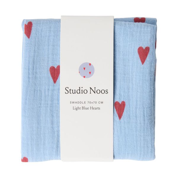 Studio Noos Swaddle - Light Blue Hearts - 70x70 cm