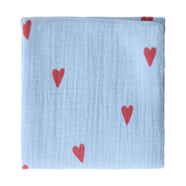 Studio Noos Swaddle - Light Blue Hearts - 70x70 cm
