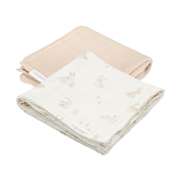 Little Dutch Baby Bunny Hydrofiel Doek - 70 x 70 cm - Beige - 2 Stuks