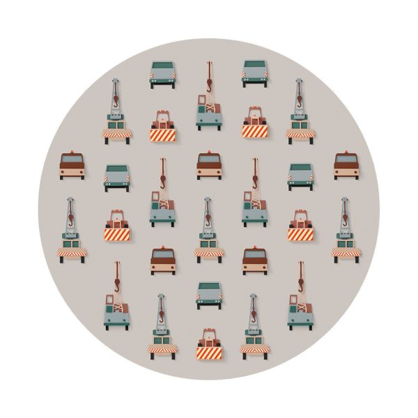 Studio Ditte Kraanwagen Cirkelbehang - 95 cm - Lichtgrijs
