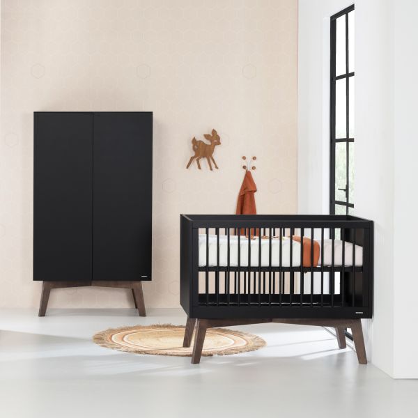 Kidsmill Sixties Kledingkast 2-Deurs Zwart Mat / Walnoot