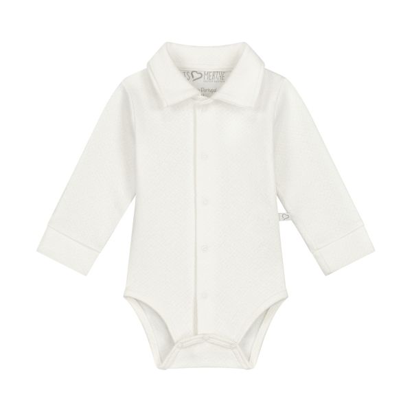 Mats & Merthe Noah Romper Met Kraag Lange Mouw Off White 1 Mnd