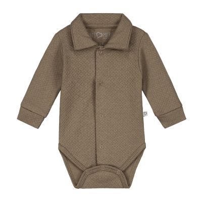 Mats &amp; Merthe Noah Romper Met Kraag Lange Mouw Taupe 6 Mnd